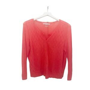 Peter Nygard Lightweight Cardigan Sweater Red Orange Diamond Knit Size Large